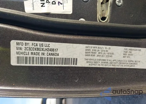 2020 Dodge Charger Sxt Rwd from USA, damaged, VIN 2C3CDXBGXLH240617